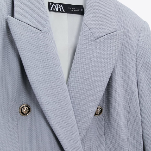 NWT Zara Double Breasted Blazer Light Blue Gold Buttons XS Work Office Business - Picture 5 of 9